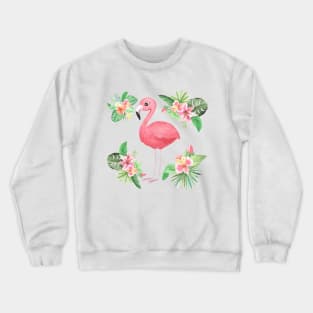 Cute Pink Flamingo Tropical Flowers Crewneck Sweatshirt